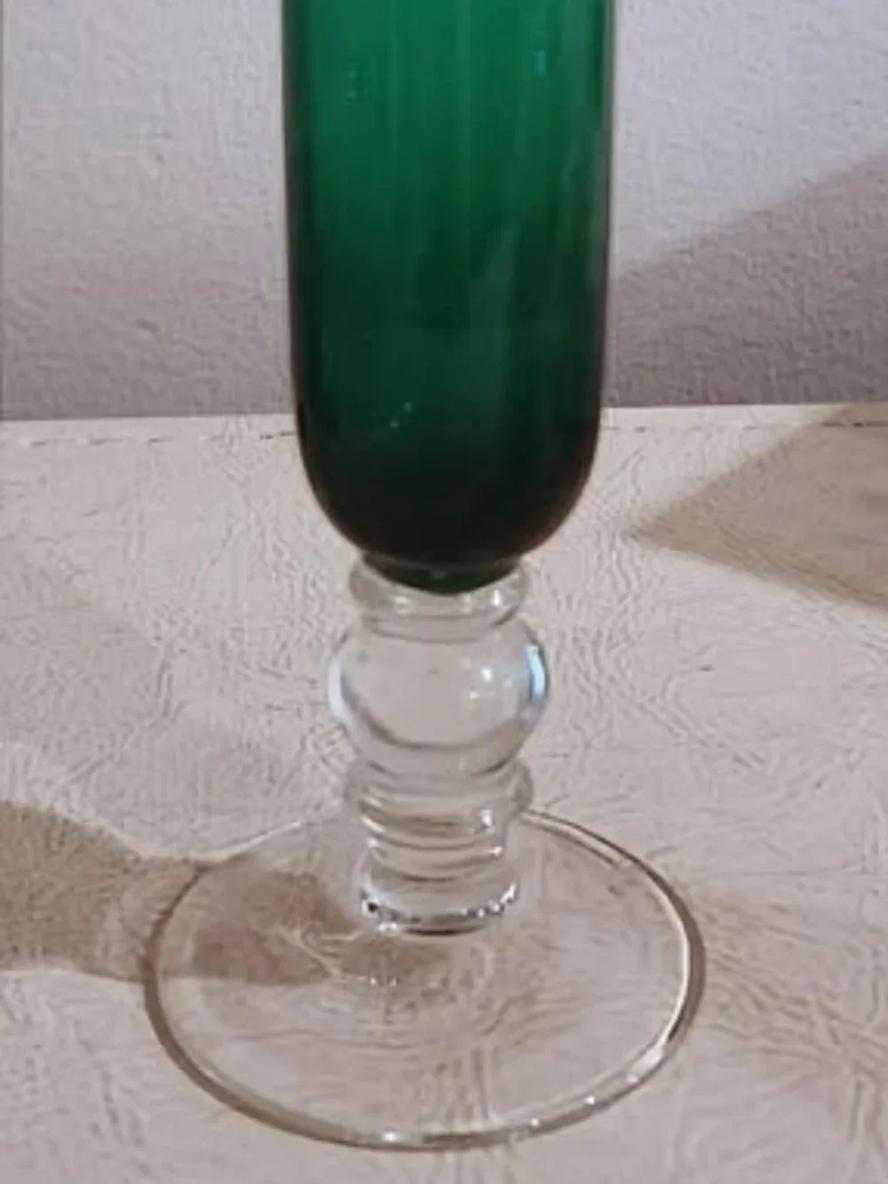 Green etched glass bud vase